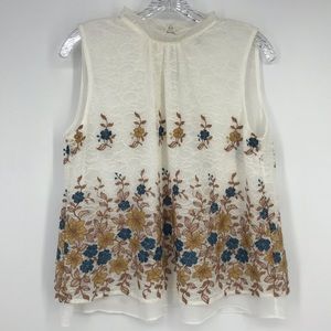 ANTHROPOLOGIE Harlyn Embroidered Flora Swing Top